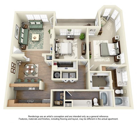 Floor plan for 2 beds, 2 baths, 1280 sqft